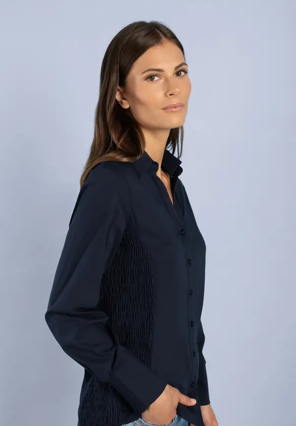 More & More Hemdbluse Mit Smok-Einsatz, Marine