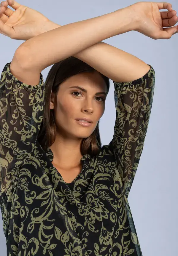 More & More Meshshirt, Paisleyprint, Marine/grün