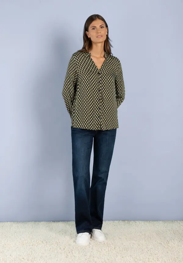 More & More Printbluse, Grün/ecru/marine