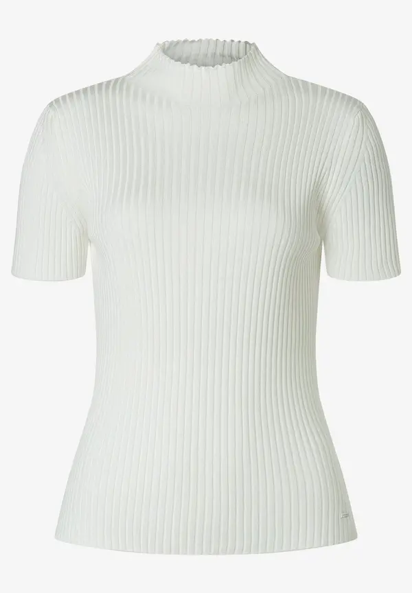 More & More Rippstrick-Pullover, Kurzarm, Ecru