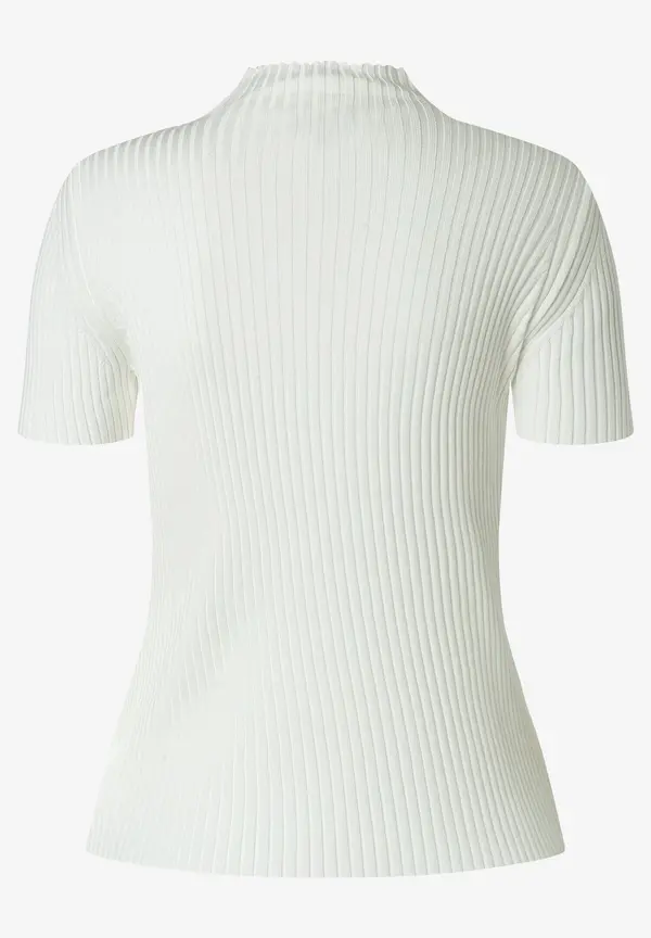 More & More Rippstrick-Pullover, Kurzarm, Ecru