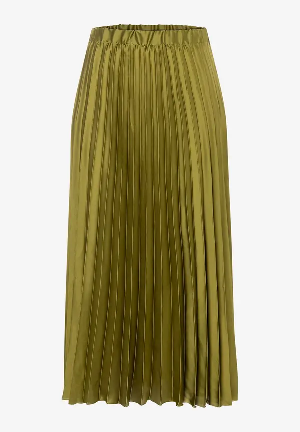More & More Satin Plisséerock, Soft Moss Green