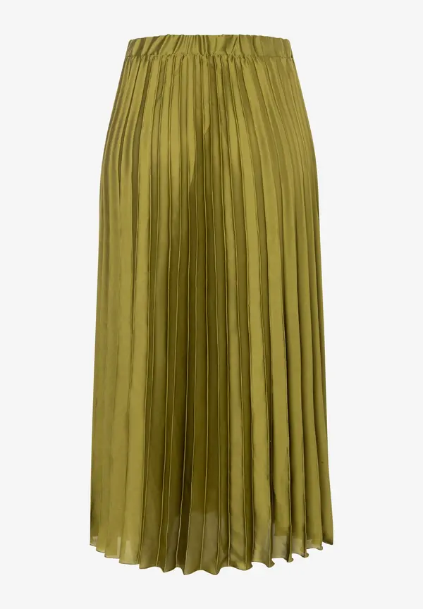More & More Satin Plisséerock, Soft Moss Green