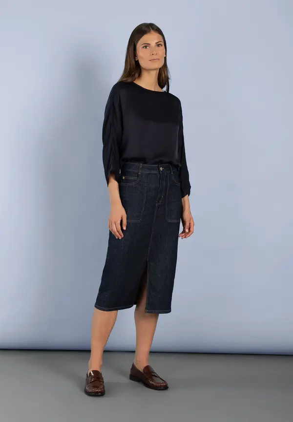 More & More Satinbluse, Marine