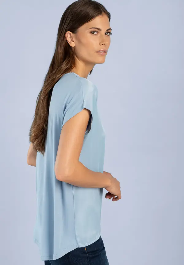 More & More Shirt Mit Satinfront, Hellblau