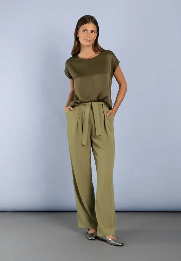 More & More Shirt Mit Satinfront, Oliv