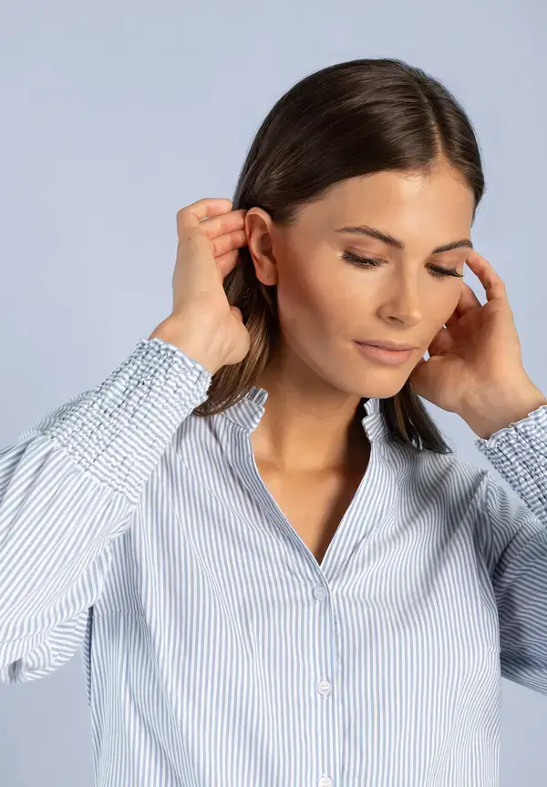 More & More Streifenbluse, Hellblau/weiß