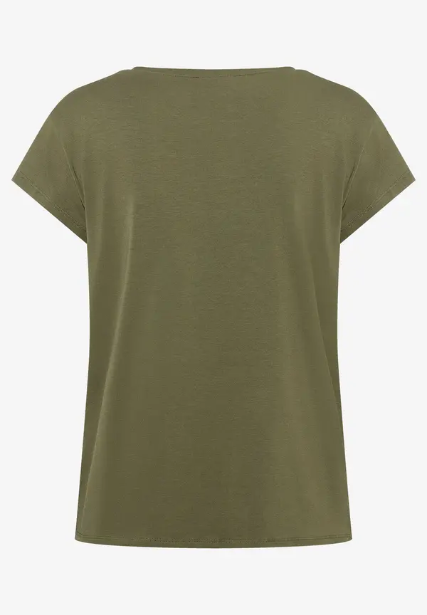More & More T-Shirt Mit Strass-Schriftzug, Oliv