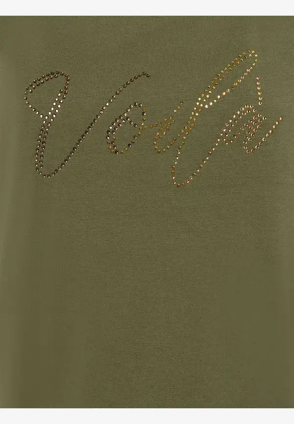 More & More T-Shirt Mit Strass-Schriftzug, Oliv
