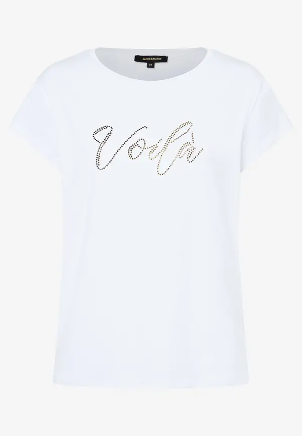 More & More T-Shirt Mit Strass-Schriftzug, Weiß