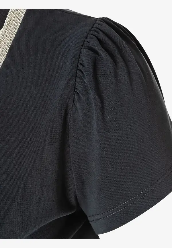 More & More T-Shirt Mit Zierkante, Schwarz