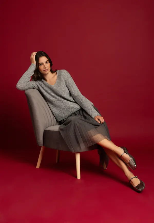 More & More V-Neck Pullover, Grau, Herbst-Kollektion