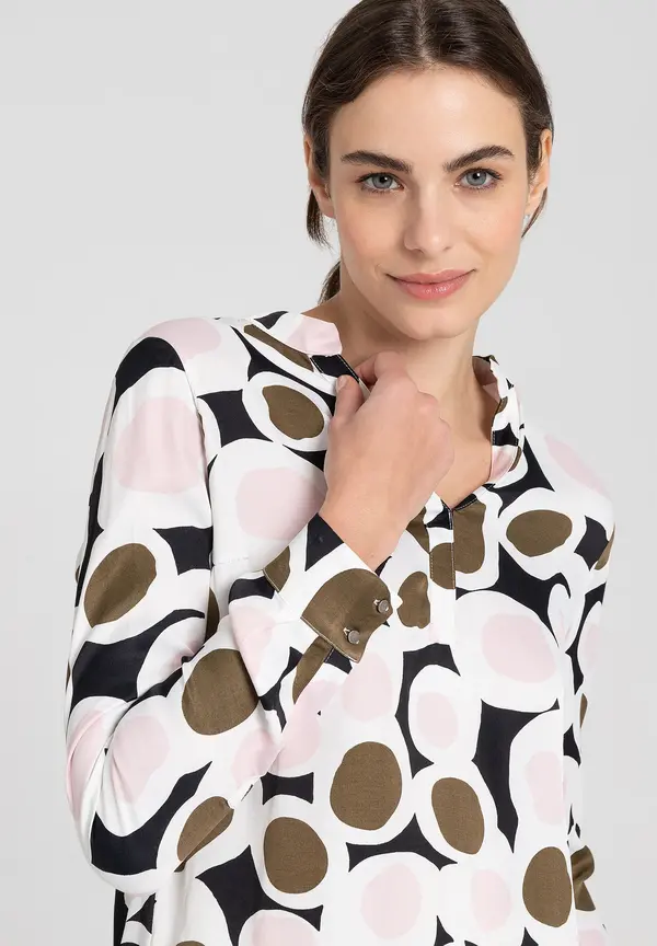 More & More Printbluse, Rosé/olive/schwarz, Herbst-Kollektion
