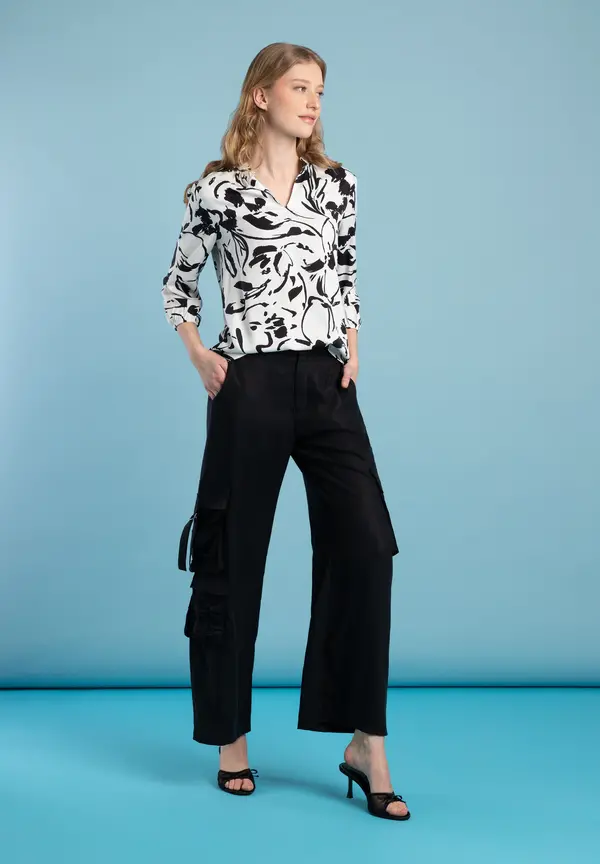 More & More Printbluse, Schwarz/ecru, Frühjahrs-Kollektion