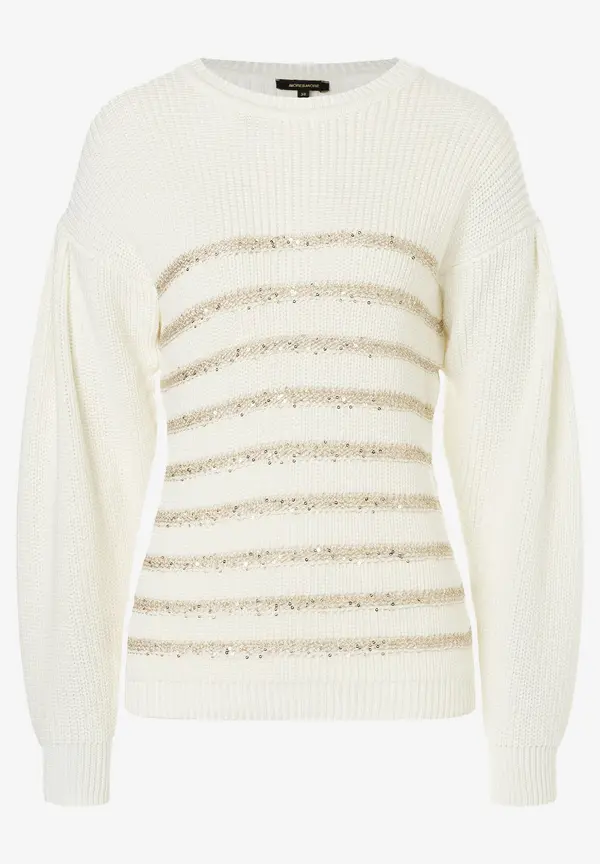 More & More Pullover Mit Paillettenstreifen, Ecru, Herbst-Kollektion
