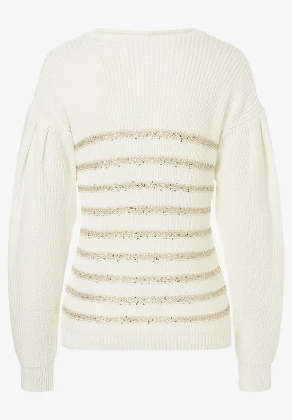 More & More Pullover Mit Paillettenstreifen, Ecru, Herbst-Kollektion