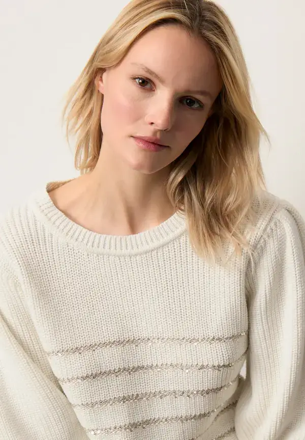 More & More Pullover mit Paillettenstreifen, ecru, Herbst-Kollektion