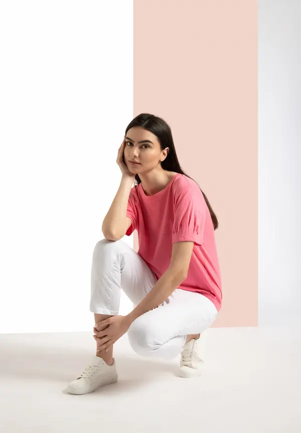 More & More Shirt Mit Faltendetail, Sorbet Pink, Sommer-Kollektion