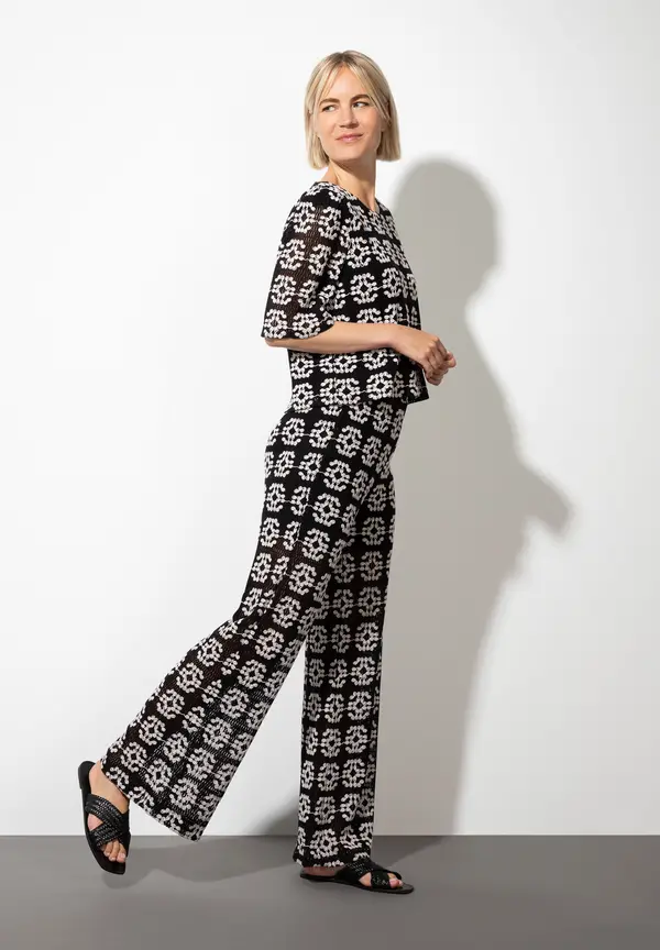 More & More Spitzenbluse, Schwarz/ecru, Sommer-Kollektion