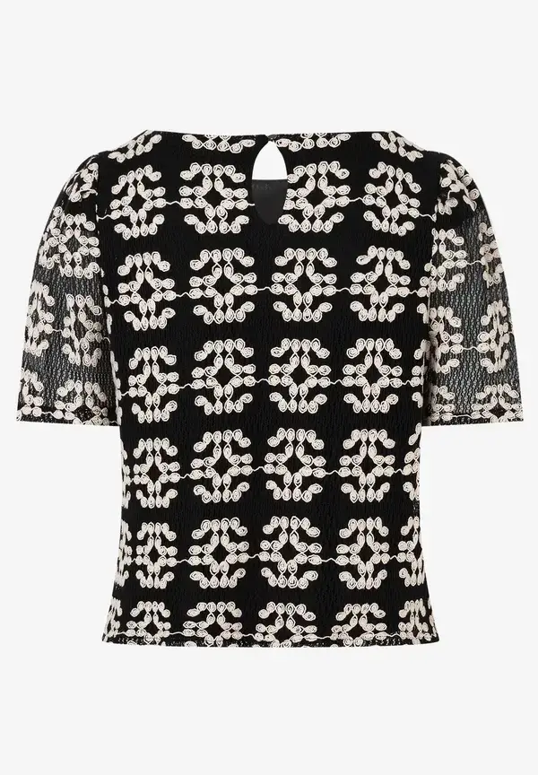 More & More Spitzenbluse, Schwarz/ecru, Sommer-Kollektion