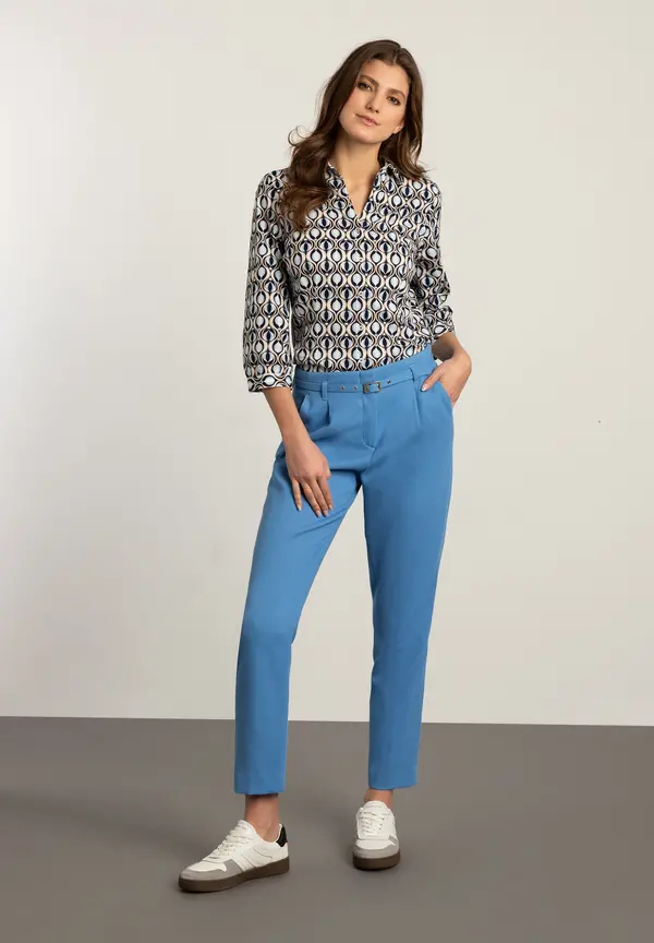 More & More Strukturierte Anzughose Mit Gürtel, Blue Breeze, Frühjahrs-Kollektion