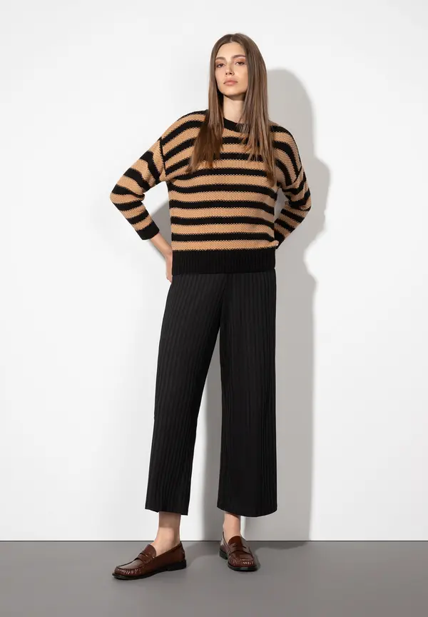 More & More Strukturpullover Mit Streifen, Schwarz/beige