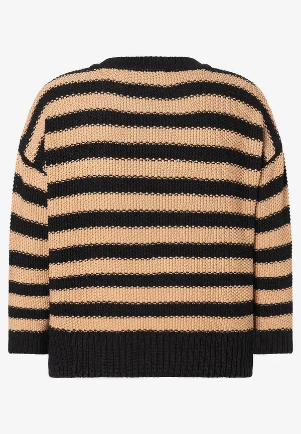 More & More Strukturpullover Mit Streifen, Schwarz/beige