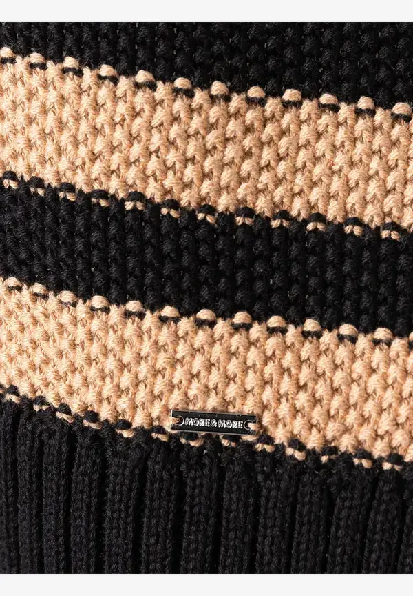 More & More Strukturpullover Mit Streifen, Schwarz/beige