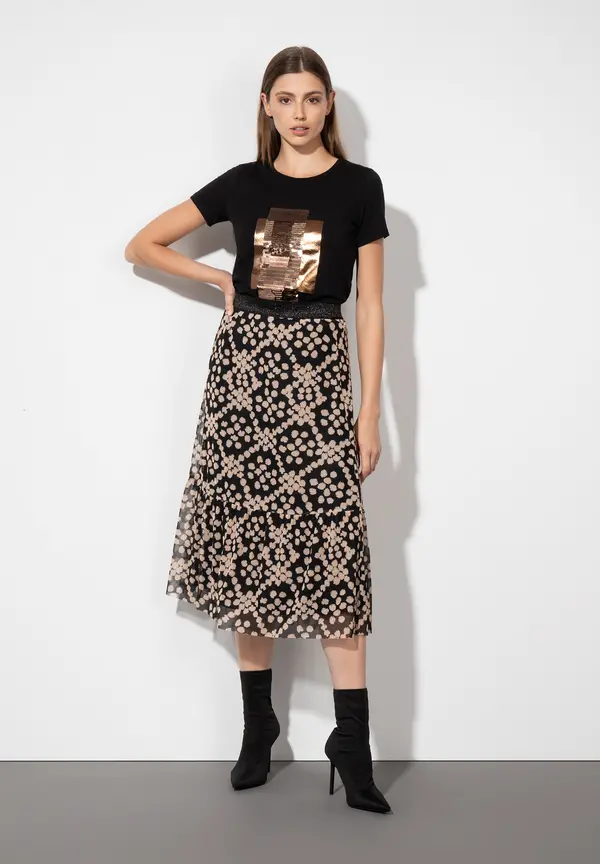 More & More T-Shirt Mit Pailletten-Applikation, Schwarz