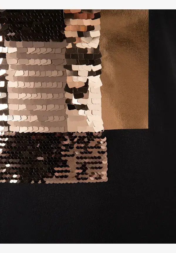 More & More T-Shirt Mit Pailletten-Applikation, Schwarz