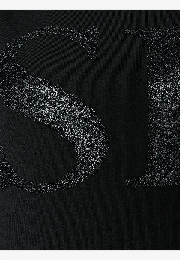 More & More T-Shirt Mit Perlenaufschrift, Schwarz, Frühjahrs-Kollektion