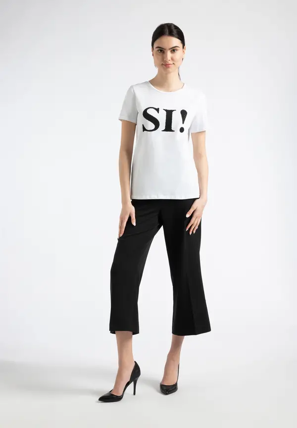 More & More T-Shirt Mit Perlenaufschrift, Weiß, Frühjahrs-Kollektion