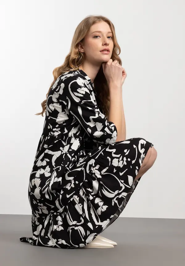 More & More Tunikakleid, Schwarz/ecru, Frühjahrs-Kollektion