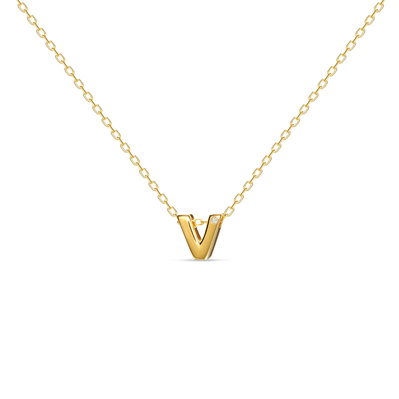 Mosuo Jewellery Diamant Buchstaben Halskette “V”- Vermeil