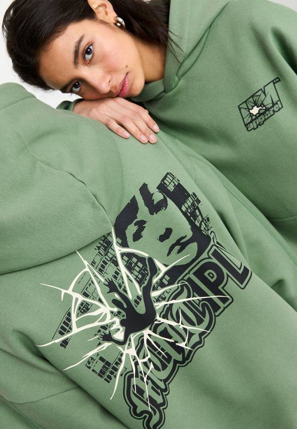 Multiply Spparel Oversize Hoodie INSECURITY Hedge Green