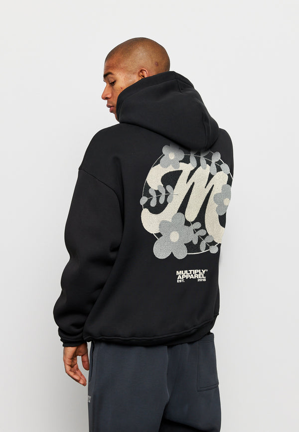 Multiply Spparel Oversize Hoodie M FLORAL 2 Black Soda Washed
