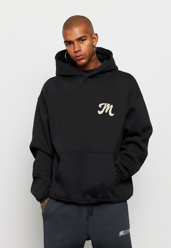 Multiply Spparel Oversize Hoodie M FLORAL 2 Black Soda Washed