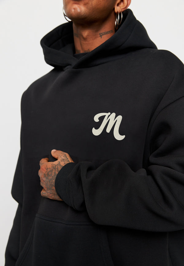 Multiply Spparel Oversize Hoodie M FLORAL 2 Black Soda Washed