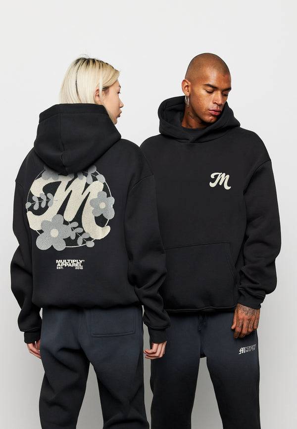 Multiply Spparel Oversize Hoodie M FLORAL 2 Black Soda Washed