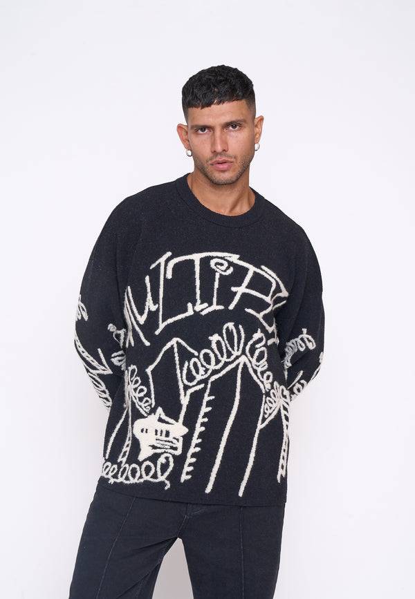 Multiply Spparel Oversize Knit Sweater DOWNTOWN Black