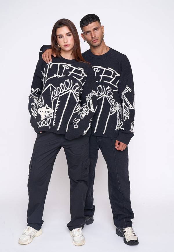 Multiply Spparel Oversize Knit Sweater DOWNTOWN Black