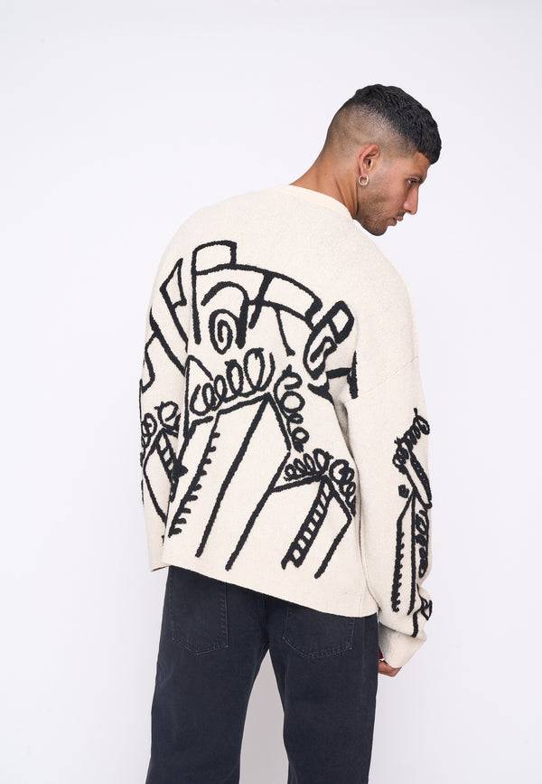 Multiply Spparel Oversize Knit Sweater DOWNTOWN White Swan