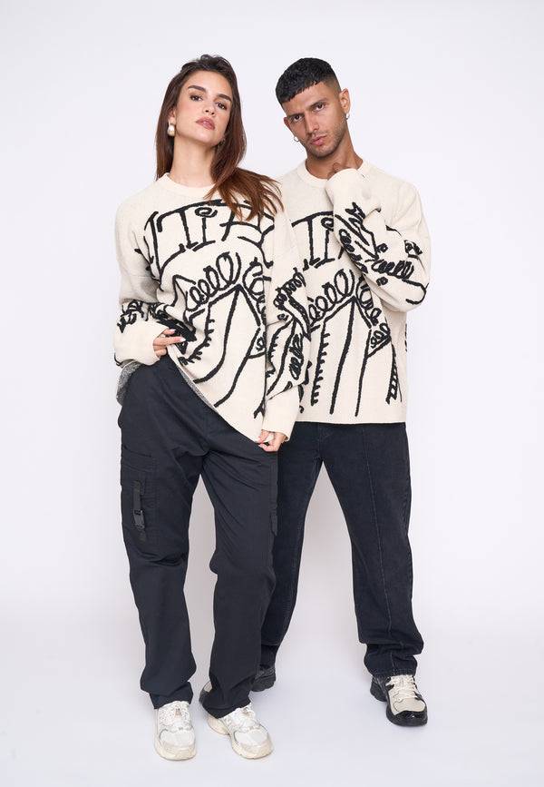 Multiply Spparel Oversize Knit Sweater DOWNTOWN White Swan