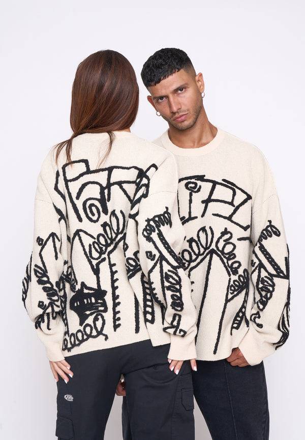 Multiply Spparel Oversize Knit Sweater DOWNTOWN White Swan