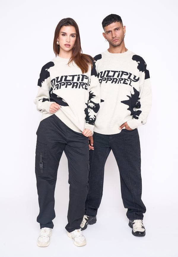 Multiply Spparel Oversize Knit Sweater URBAN White Swan Black