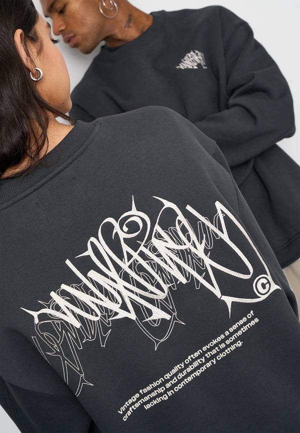 Multiply Spparel Oversize Sweatshirt THORNES Black Soda Washed