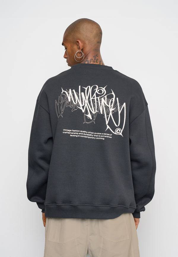 Multiply Spparel Oversize Sweatshirt THORNES Black Soda Washed