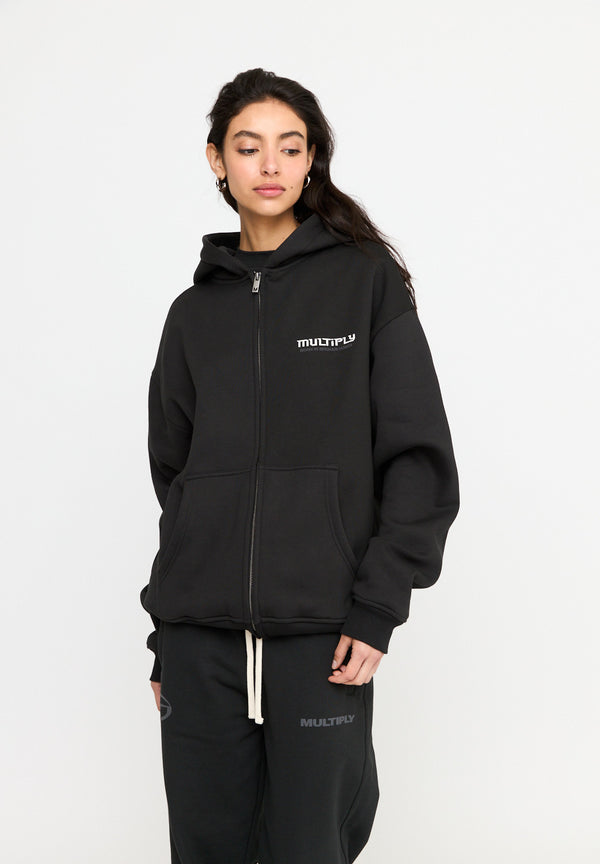 Multiply Spparel Oversize Zip Hoodie BROKEN IDENTITY Black Soda Washed