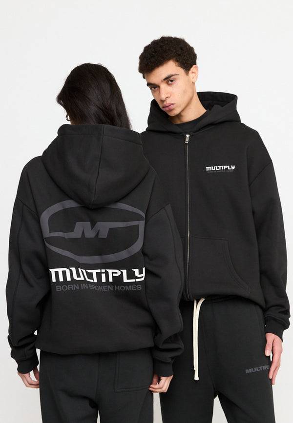 Multiply Spparel Oversize Zip Hoodie BROKEN IDENTITY Black Soda Washed