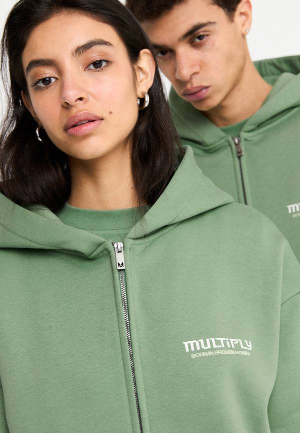 Multiply Spparel Oversize Zip Hoodie BROKEN IDENTITY Hedge Green